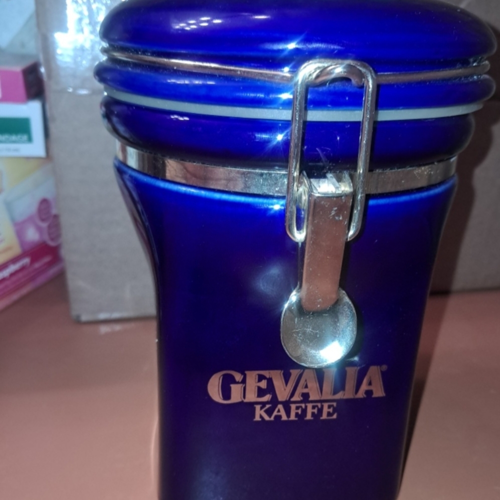 Gevalia Kaffe | Vintage Indigo Gold Ceramic Coffee Tea Canister